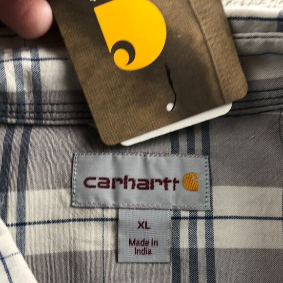 NWT Carhartt Mens Work Shirt XL Plaid Short Sleeve Button-Up Outdoors Gray - Picture 3 of 16